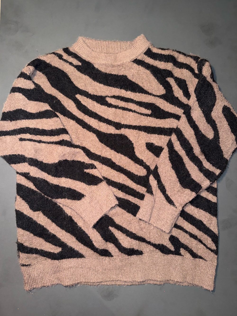 ADORA Blush Pink & Black Zebra-Print Crewneck Sweater